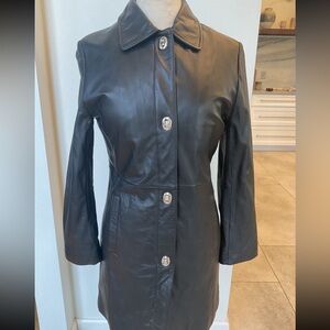 Pamela McCoy Long Leather Jacket